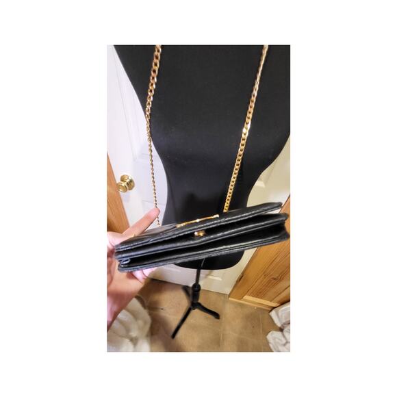 BeBe Crossbody purse, black, long gold color strap, divided sections. - Picture 5 of 13